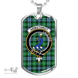 Scottish Arbuthnot Clan Tartan Dog Tag Necklace - Crest Classic Scottish Plaid Tartan Plaid