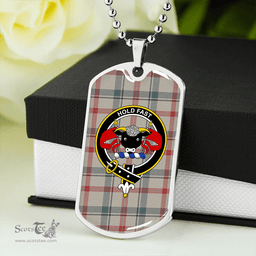 ScottishPlaid Miss MacDougal (Personal) (MacLeod Arisaid) Weathered Clan Tartan Dog Tag Necklace - Crest Classic Scottish Plaid Tartan Plaid
