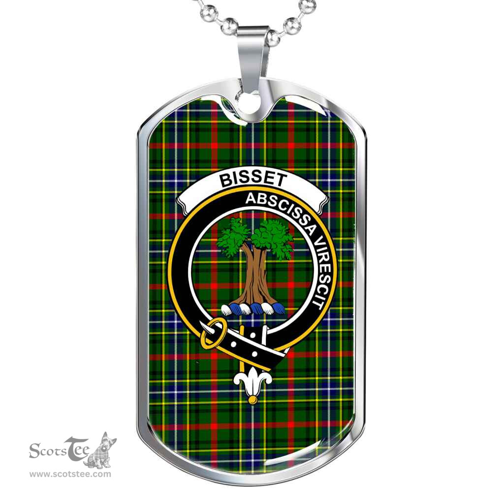 Scottish Bisset Clan Tartan Dog Tag Necklace - Crest Classic Scottish Plaid Tartan Plaid