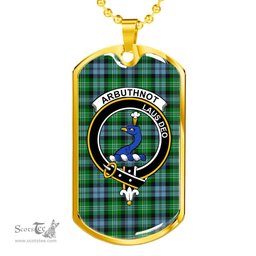 Scottish Arbuthnot Clan Tartan Dog Tag Necklace - Crest Classic Scottish Plaid Tartan Plaid