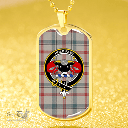 ScottishPlaid Miss MacDougal (Personal) (MacLeod Arisaid) Weathered Clan Tartan Dog Tag Necklace - Crest Classic Scottish Plaid Tartan Plaid