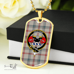 ScottishPlaid Miss MacDougal (Personal) (MacLeod Arisaid) Weathered Clan Tartan Dog Tag Necklace - Crest Classic Scottish Plaid Tartan Plaid