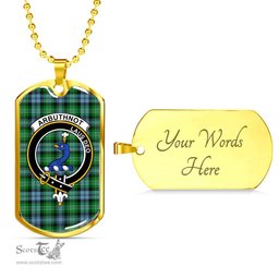 Scottish Arbuthnot Clan Tartan Dog Tag Necklace - Crest Classic Scottish Plaid Tartan Plaid