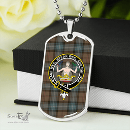 ScottishPlaid Urquhart White Lines (Urquhart Ancient) Weathered Clan Tartan Dog Tag Necklace - Crest Classic Scottish Plaid Tartan Plaid