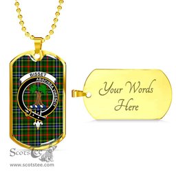 Scottish Bisset Clan Tartan Dog Tag Necklace - Crest Classic Scottish Plaid Tartan Plaid