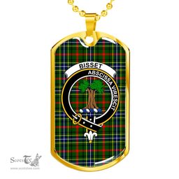 Scottish Bisset Clan Tartan Dog Tag Necklace - Crest Classic Scottish Plaid Tartan Plaid