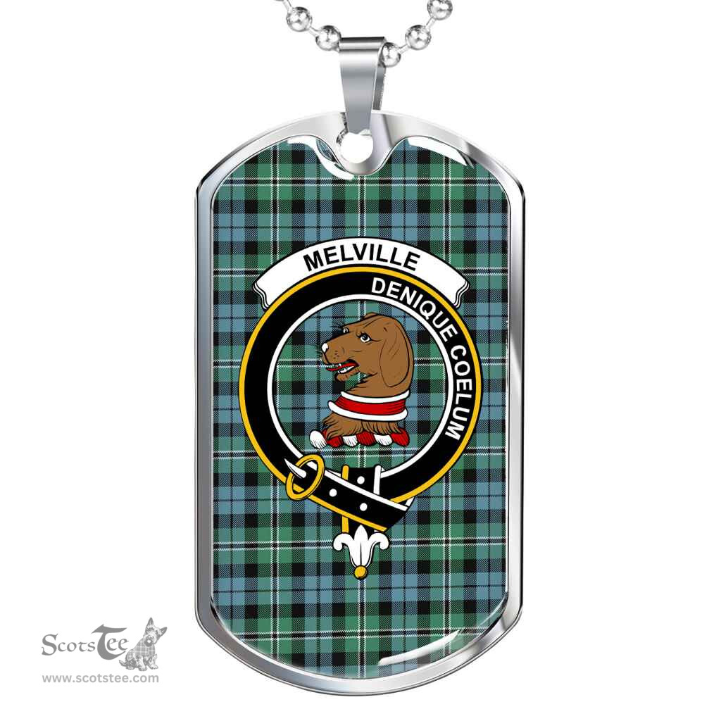 Scottish Melville Clan Tartan Dog Tag Necklace - Crest Classic Scottish Plaid Tartan Plaid