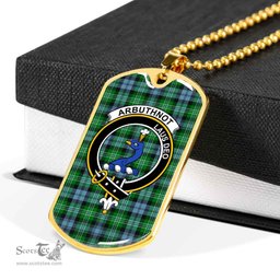 Scottish Arbuthnot Clan Tartan Dog Tag Necklace - Crest Classic Scottish Plaid Tartan Plaid