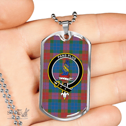 ScottishPlaid Marr Red Ancient Clan Tartan Dog Tag Necklace - Crest Classic Scottish Plaid Tartan Plaid