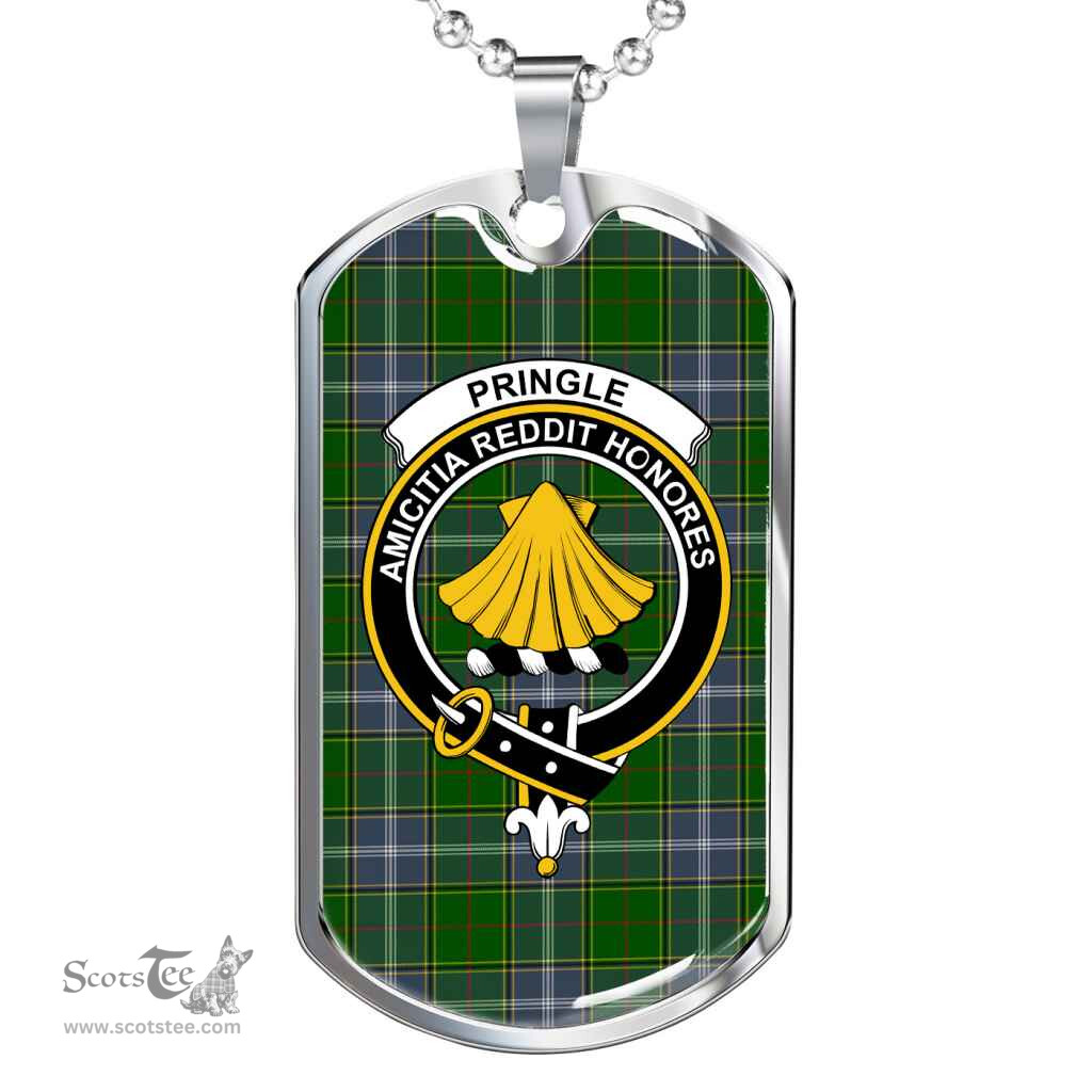 Scottish Pringle Clan Tartan Dog Tag Necklace - Crest Classic Scottish Plaid Tartan Plaid