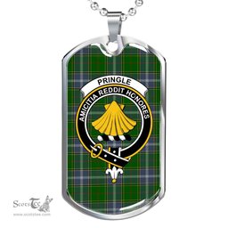 Scottish Pringle Clan Tartan Dog Tag Necklace - Crest Classic Scottish Plaid Tartan Plaid