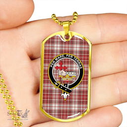 ScottishPlaid MacDougal Dress Weathered Clan Tartan Dog Tag Necklace - Crest Classic Scottish Plaid Tartan Plaid