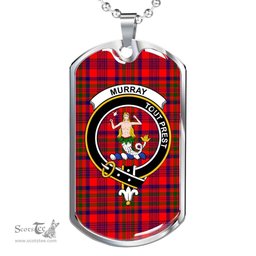 Scottish Murray (of Dysart) Clan Tartan Dog Tag Necklace - Crest Classic Scottish Plaid Tartan Plaid