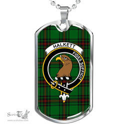 Scottish Halkett Clan Tartan Dog Tag Necklace - Crest Classic Scottish Plaid Tartan Plaid