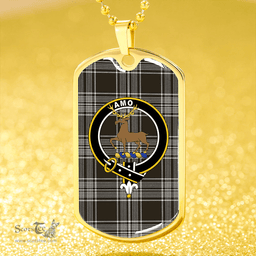 ScottishPlaid Scott Black & White Weathered Clan Tartan Dog Tag Necklace - Crest Classic Scottish Plaid Tartan Plaid