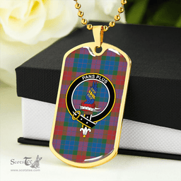 ScottishPlaid Marr Red Ancient Clan Tartan Dog Tag Necklace - Crest Classic Scottish Plaid Tartan Plaid