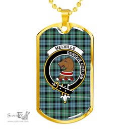 Scottish Melville Clan Tartan Dog Tag Necklace - Crest Classic Scottish Plaid Tartan Plaid