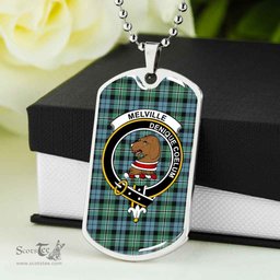 Scottish Melville Clan Tartan Dog Tag Necklace - Crest Classic Scottish Plaid Tartan Plaid