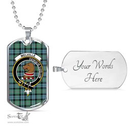 Scottish Melville Clan Tartan Dog Tag Necklace - Crest Classic Scottish Plaid Tartan Plaid