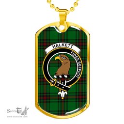 Scottish Halkett Clan Tartan Dog Tag Necklace - Crest Classic Scottish Plaid Tartan Plaid