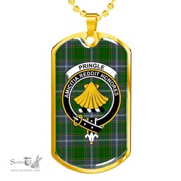 Scottish Pringle Clan Tartan Dog Tag Necklace - Crest Classic Scottish Plaid Tartan Plaid