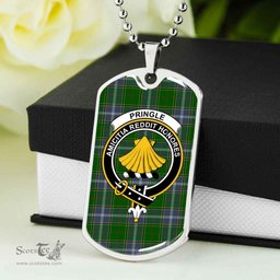 Scottish Pringle Clan Tartan Dog Tag Necklace - Crest Classic Scottish Plaid Tartan Plaid