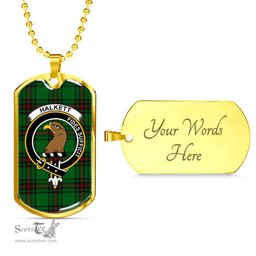 Scottish Halkett Clan Tartan Dog Tag Necklace - Crest Classic Scottish Plaid Tartan Plaid