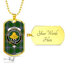 Scottish Pringle Clan Tartan Dog Tag Necklace - Crest Classic Scottish Plaid Tartan Plaid