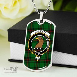 Scottish Halkett Clan Tartan Dog Tag Necklace - Crest Classic Scottish Plaid Tartan Plaid