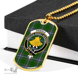 Scottish Pringle Clan Tartan Dog Tag Necklace - Crest Classic Scottish Plaid Tartan Plaid