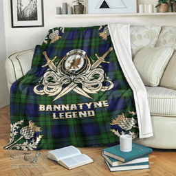 Scottish Premium Blanket Bannatyne Clan Tartan Blanket - Gold Courage Style Scottish Plaid Tartan Plaid