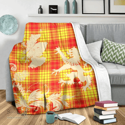 Scottish MacMillan Clan Clan Tartan Blanket -  Lion Thistle Map Style Scottish Plaid Tartan Plaid