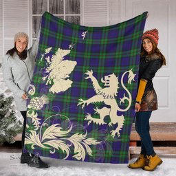 Scottish MacKinlay Modern Clan Tartan Blanket -  Lion Thistle Map Style Scottish Plaid Tartan Plaid