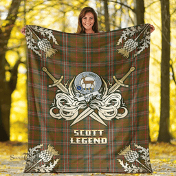 Scottish Premium Blanket Scott Brown Modern Clan Tartan Blanket - Gold Courage Style Scottish Plaid Tartan Plaid