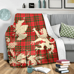 Scottish Livingstone Modern Clan Tartan Blanket -  Lion Thistle Map Style Scottish Plaid Tartan Plaid