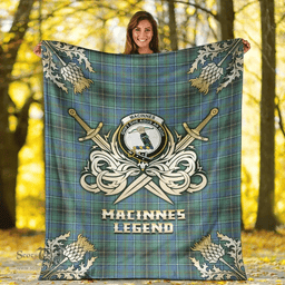Scottish Premium Blanket MacInnes Ancient Clan Tartan Blanket - Gold Courage Style Scottish Plaid Tartan Plaid
