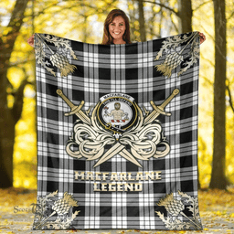 Scottish Premium Blanket MacFarlane Black & White Clan Tartan Blanket - Gold Courage Style Scottish Plaid Tartan Plaid