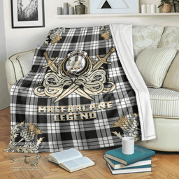 Scottish Premium Blanket MacFarlane Black & White Clan Tartan Blanket - Gold Courage Style Scottish Plaid Tartan Plaid