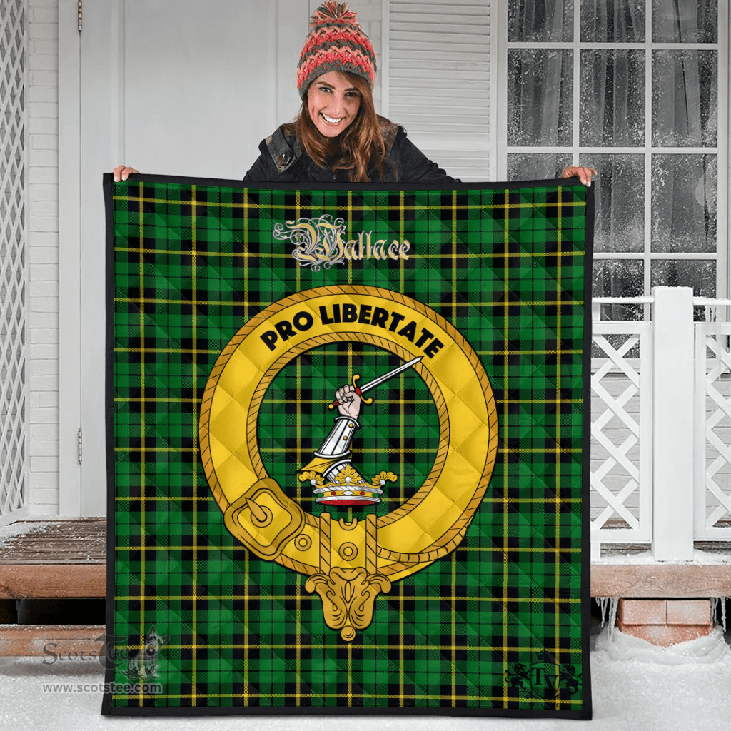 Scottish Wallace Hunting Green Clan Tartan Quilt - Crest Gold Style Scottish Plaid Tartan Plaid