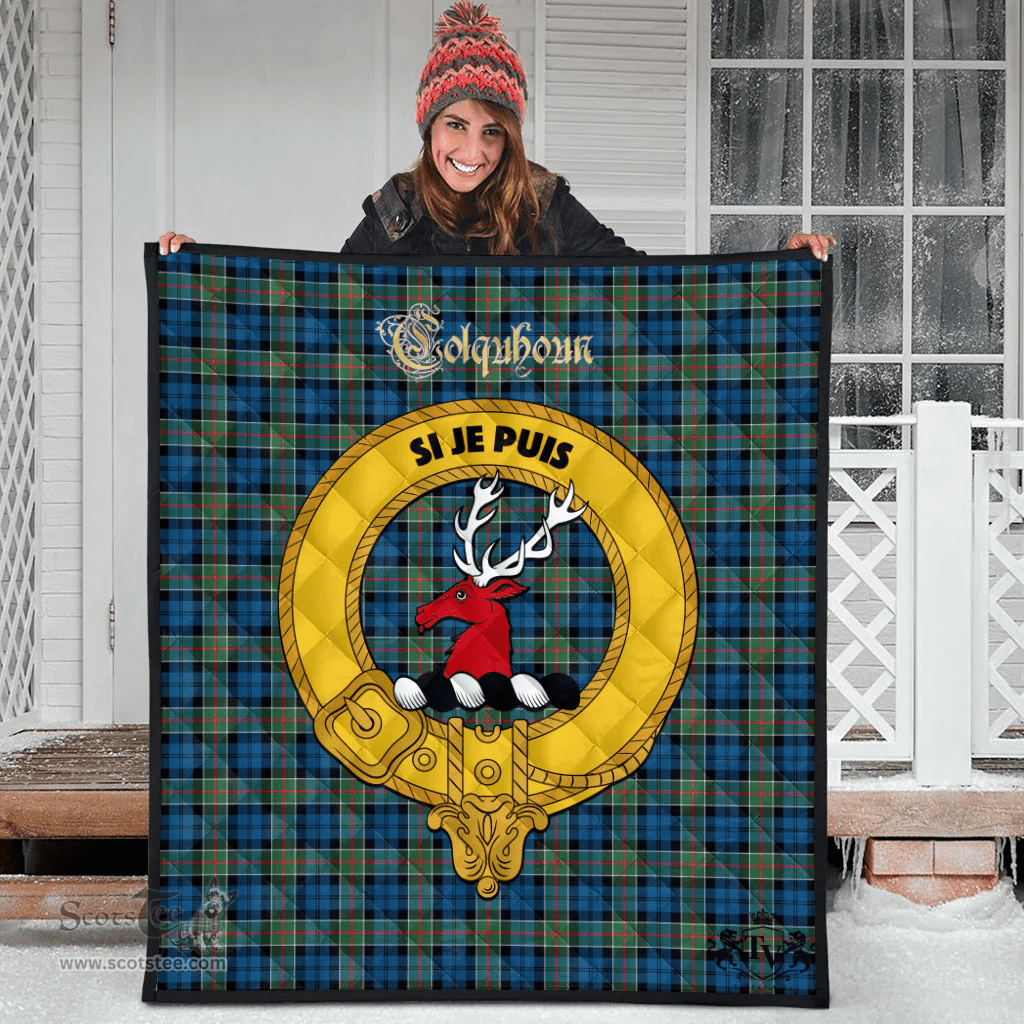 Scottish Colquhoun Ancient Clan Tartan Quilt - Crest Gold Style Scottish Plaid Tartan Plaid