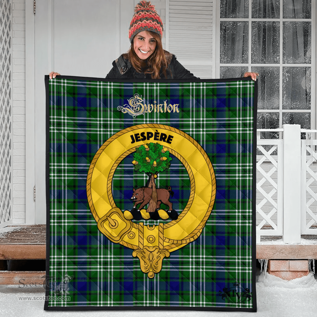 Scottish Swinton Clan Tartan Quilt - Crest Gold Style Scottish Plaid Tartan Plaid