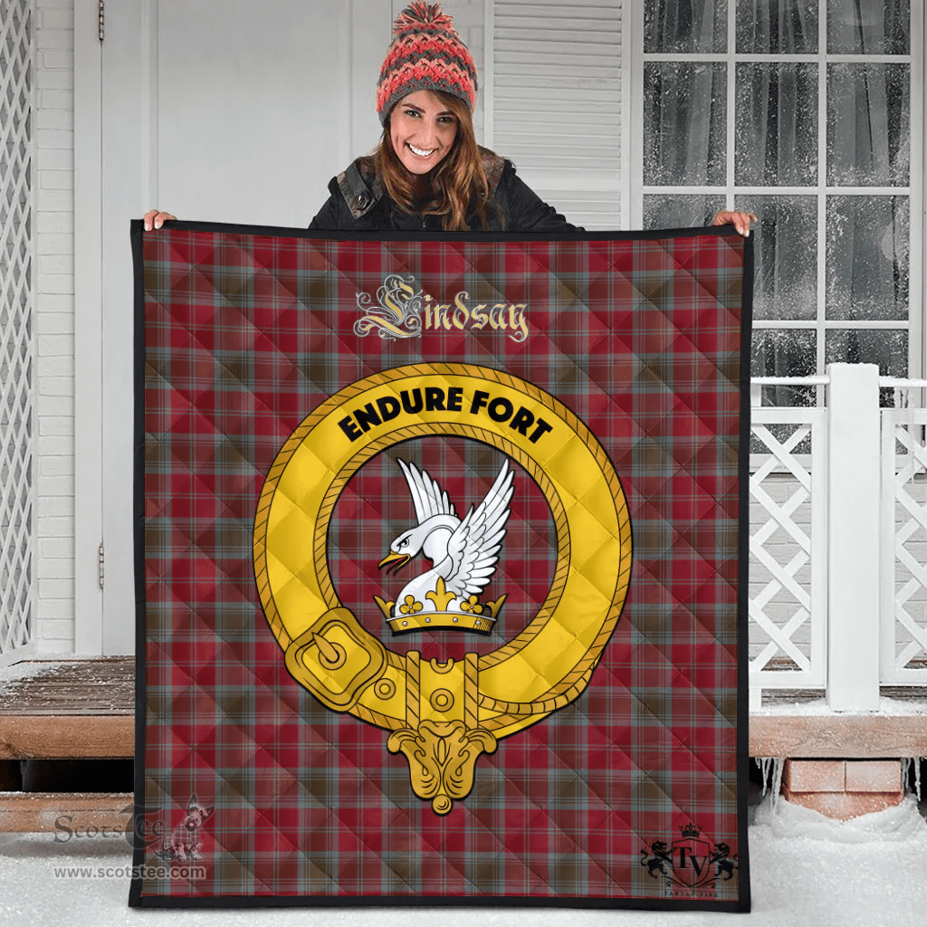Scottish Lindsay Weathered Clan Tartan Quilt - Crest Gold Style Scottish Plaid Tartan Plaid