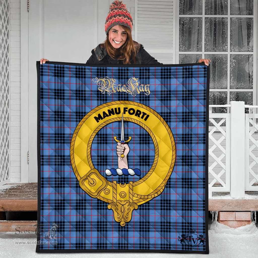 Scottish MacKay Blue Clan Tartan Quilt - Crest Gold Style Scottish Plaid Tartan Plaid