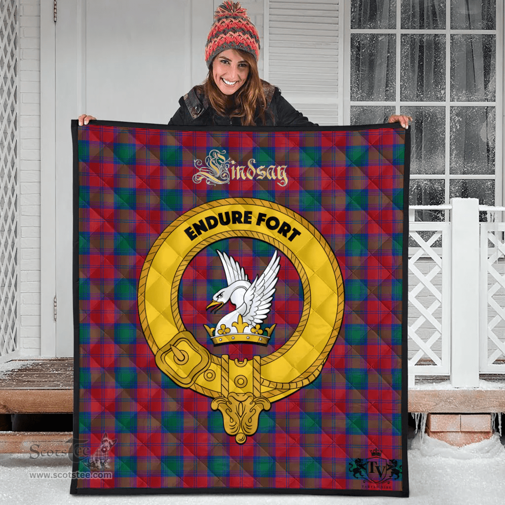 Scottish Lindsay Modern Clan Tartan Quilt - Crest Gold Style Scottish Plaid Tartan Plaid
