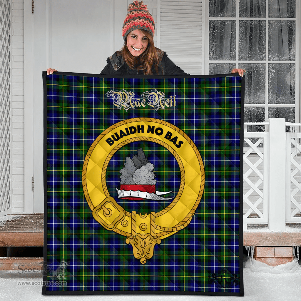 Scottish MacNeil of Barra Modern Clan Tartan Quilt - Crest Gold Style Scottish Plaid Tartan Plaid