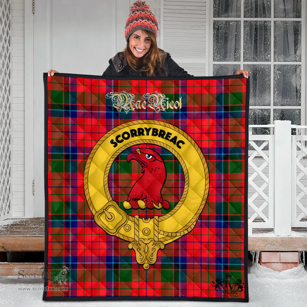 Scottish MacNicol of Scorrybreac Clan Tartan Quilt - Crest Gold Style Scottish Plaid Tartan Plaid