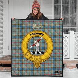 Scottish Balfour Blue Clan Tartan Quilt - Crest Gold Style Scottish Plaid Tartan Plaid