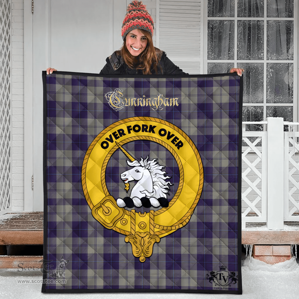 Scottish Cunningham Dress Blue Dancers Clan Tartan Quilt - Crest Gold Style Scottish Plaid Tartan Plaid