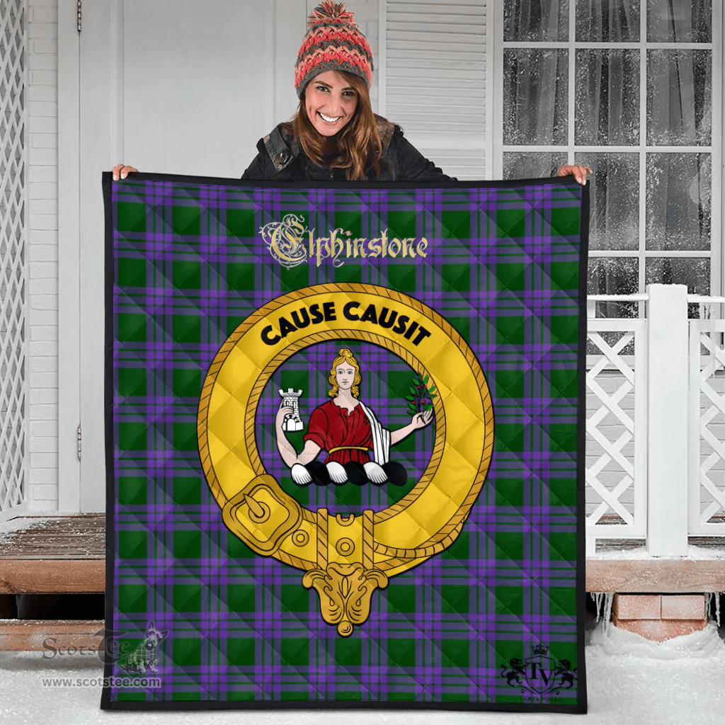 Scottish Elphinstone Clan Tartan Quilt - Crest Gold Style Scottish Plaid Tartan Plaid