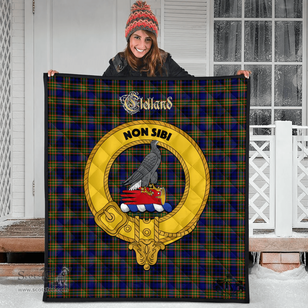 Scottish Clelland Modern Clan Tartan Quilt - Crest Gold Style Scottish Plaid Tartan Plaid